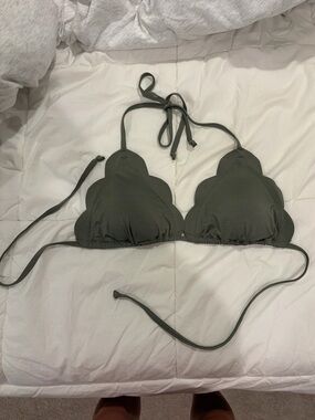 Abercrombie & Fitch Olive Green Scallop Edge Bikini Top
